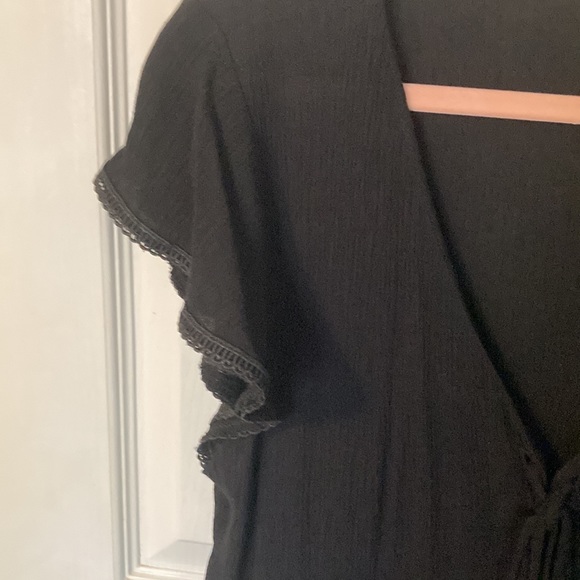 Maurices Black V Neck Dress With Tie Front Detail and Flutter Sleeve - Picture 3 of 3